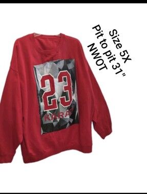Mens Sweatshirt Big/Tall Size 5XL Red Long Sleeve 23 Karat Front Graphics  NWOT